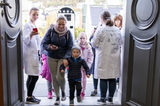 The audience entering the museum door